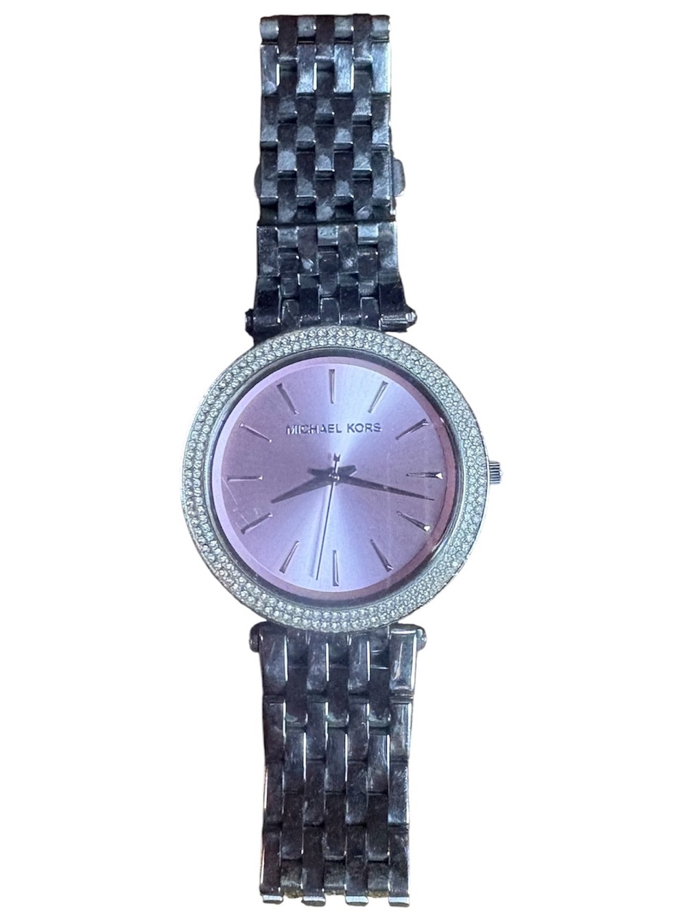 Michael Kors Silver Bracelet Watch with Pink Sunray Dial and Crystal Bezel